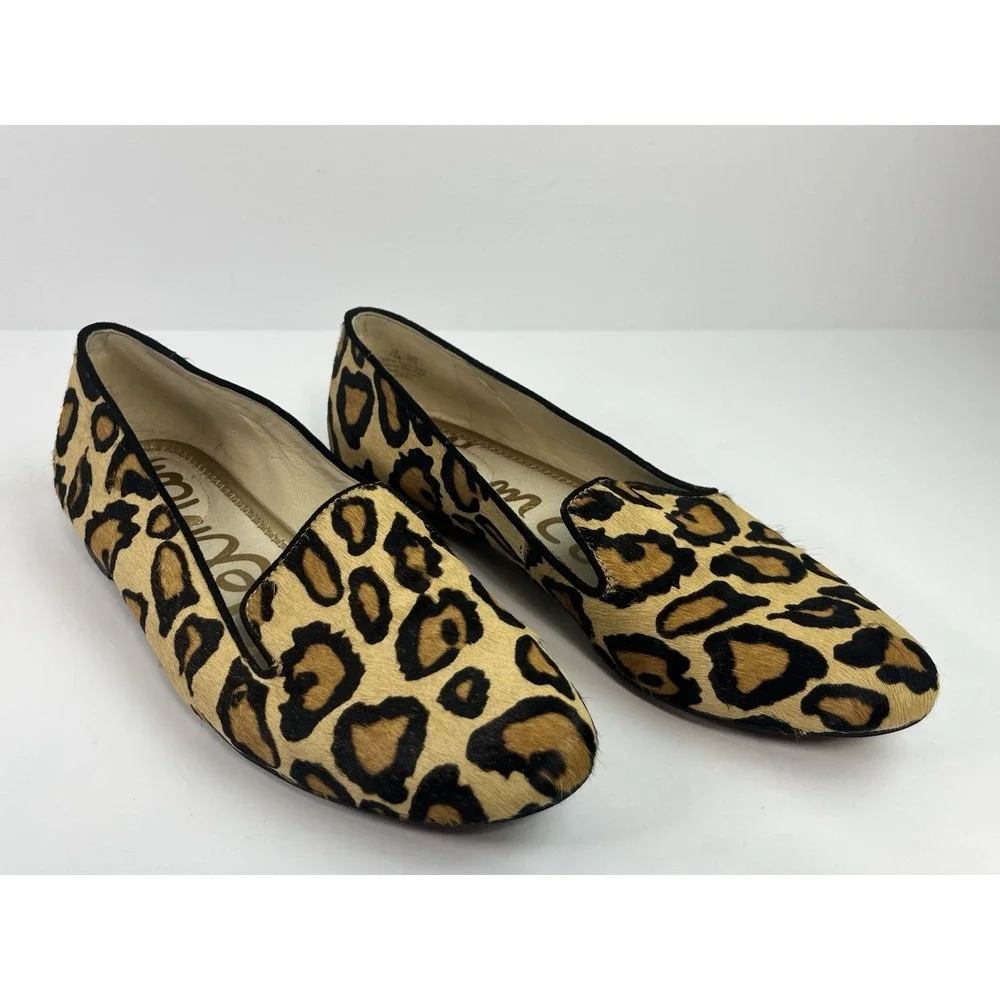 Sam Edelman Loafers Womens Size 7.5 Brown Leopard Calf Hair Jordy Slip On Flats